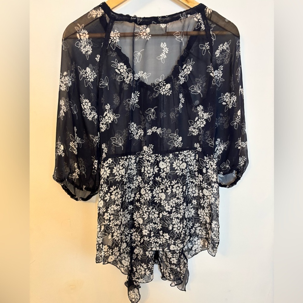 Johnny Was 4 Love and Liberty SemiSheer Silk Floral Tunic Top - Picture 2 of 9